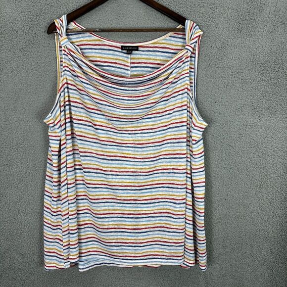 Lane Bryant‎ Tank Top Womens 26 Rainbow Colorful Stripe Cowl Neck Dopamine Boho - Picture 1 of 8